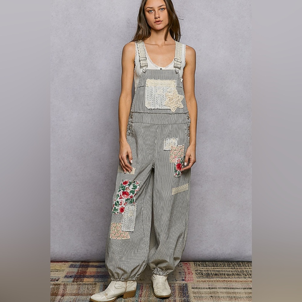 POL Striped Patchwork Jumpsuit